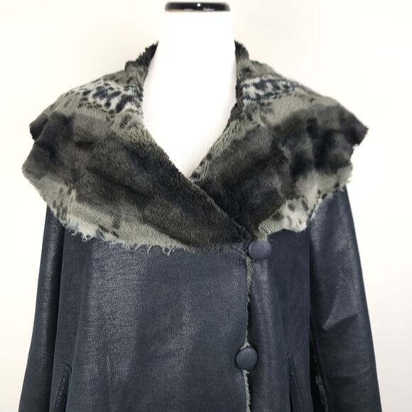 CHI by Falchi Faux Suede Faux Fur Reversible Leopard Print Coat, Size Large - Picture 9 of 16